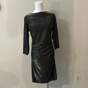 Halston: Metallic ruched cocktail dress